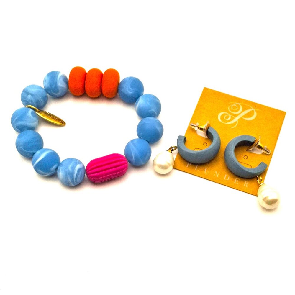Bracelet and Earring Set Cornflower Blue Silicone Statement Chunky New